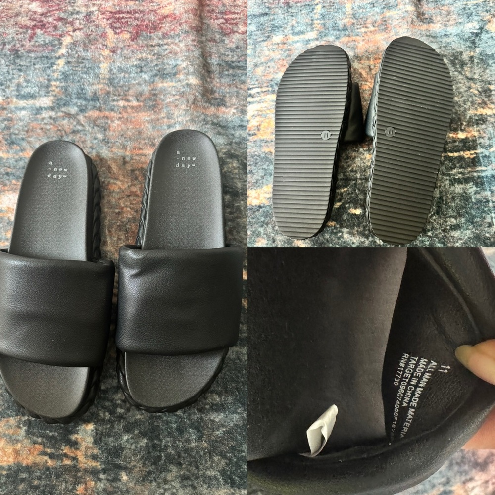 a new day Black Padded Slide Sandals 11 NWOT